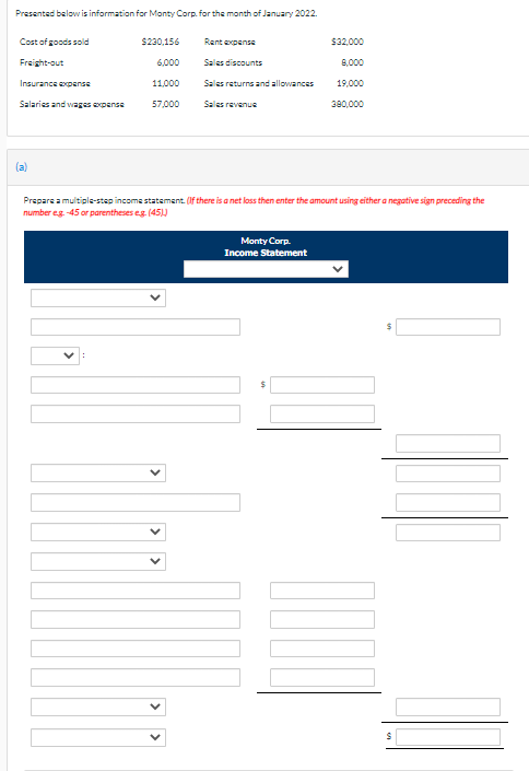  PLEASE ANSWER IN THE FORMAT PROVIDED Presented below is information for