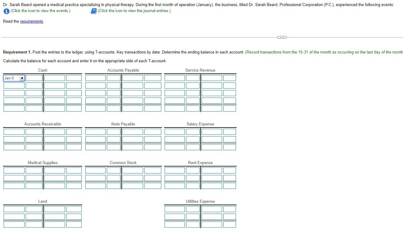 Please fill in the blanks using the same ledger layout. Dr. Sarah