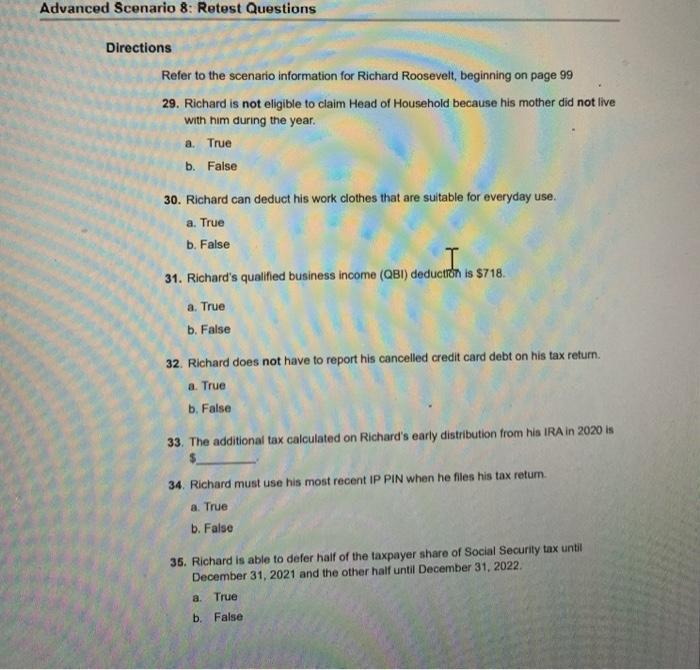 ate forms, schedules, or worksheets. Answer the questions following the scenario. Note: