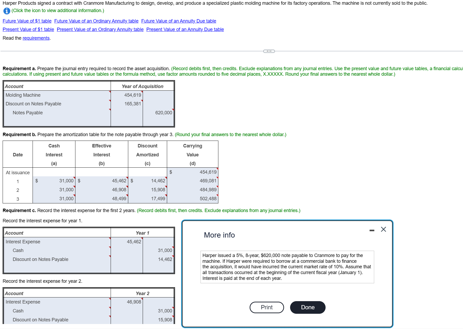 Please explain which table is used and why (i) (Click the icon