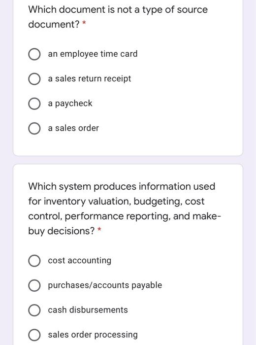 AIS Which document is not a type of source document? an employee