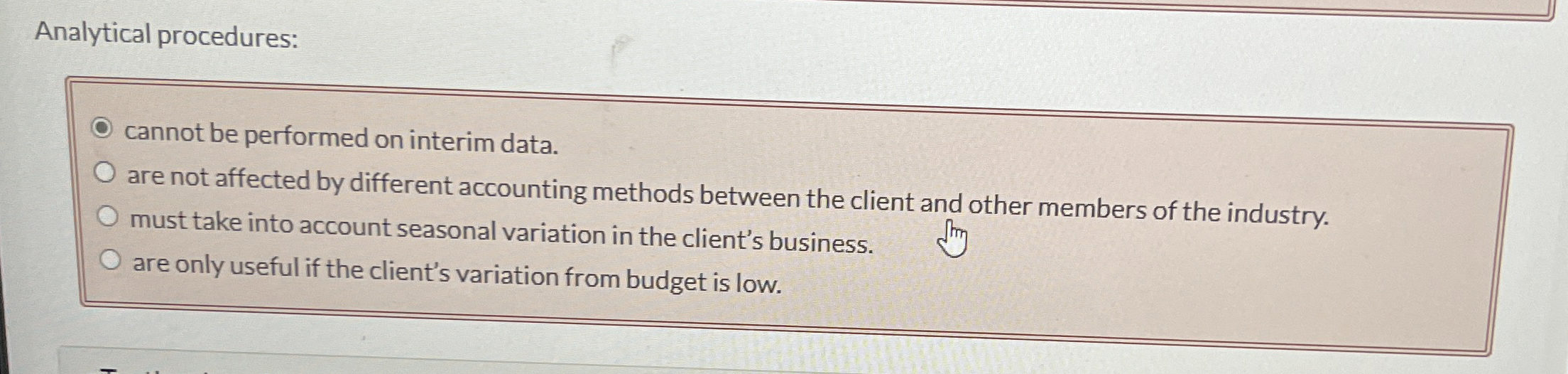  Analytical procedures: cannot be performed on interim data. are not affected