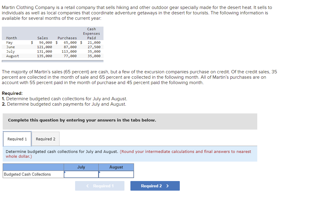 please answer required 1 and required 2. Thank you!! Martin Clothing Company