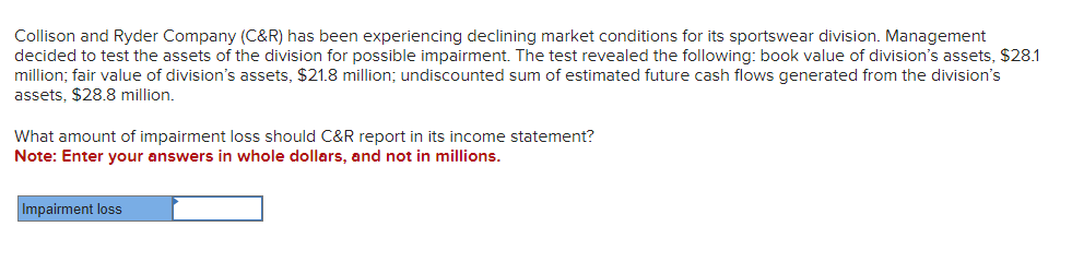  Collison and Ryder Company (C&R) has been experiencing declining market conditions