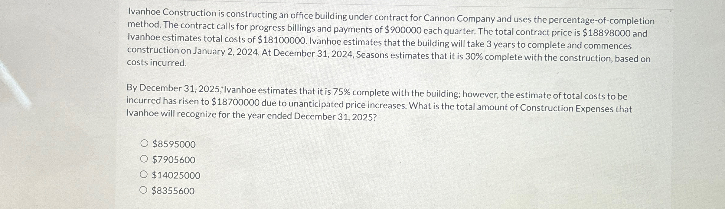  Ivanhoe Construction is constructing an office building under contract for Cannon