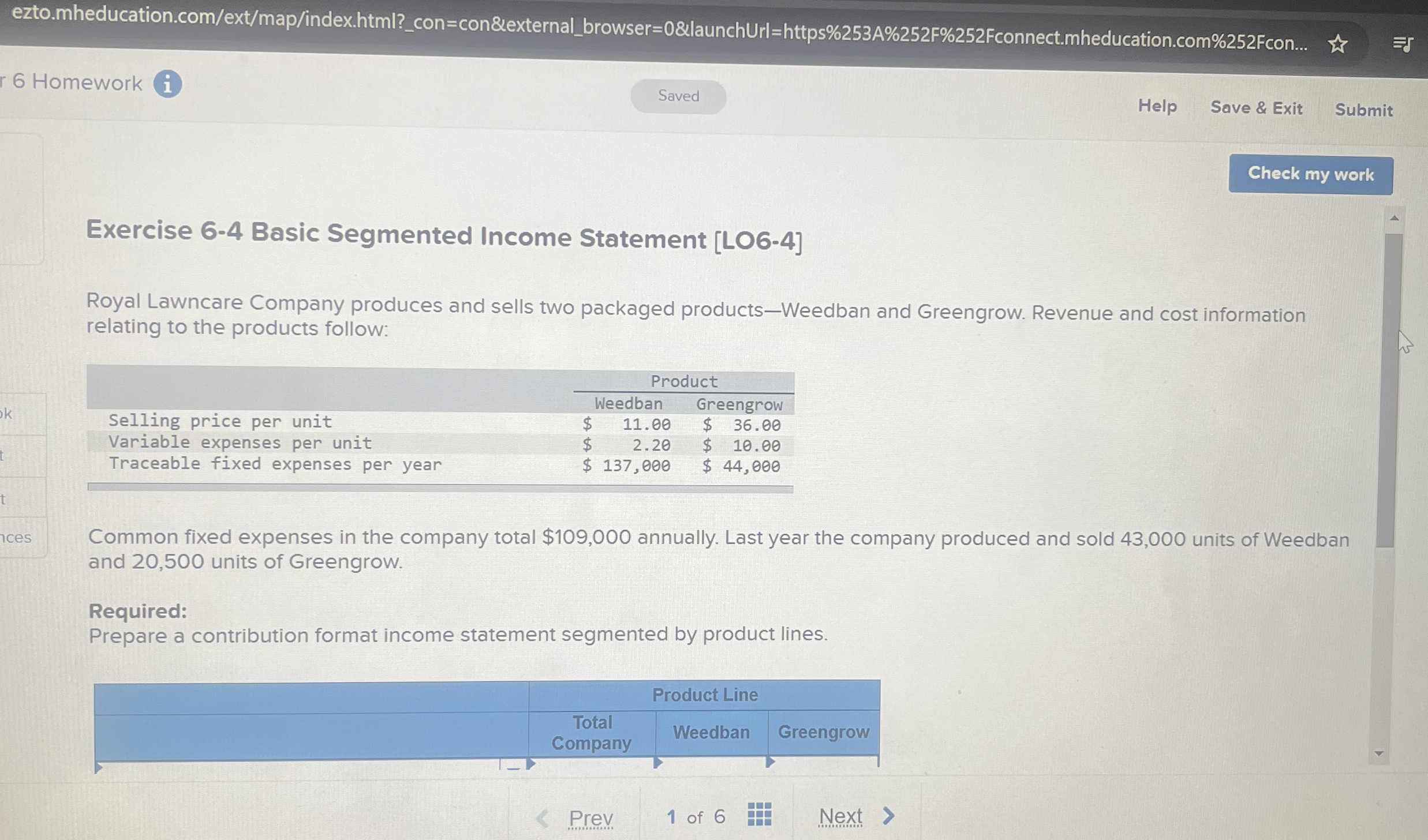  Exercise 5-1 The Effect of Changes in Activity on Net Operating