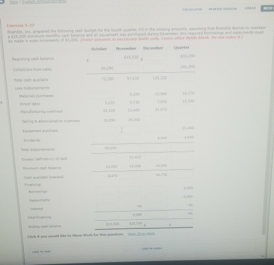  Stem Ano CALCULATOR PRINTER VEnsion BACK NEXTA Ixercise 5-27 Bramble Incoreowed