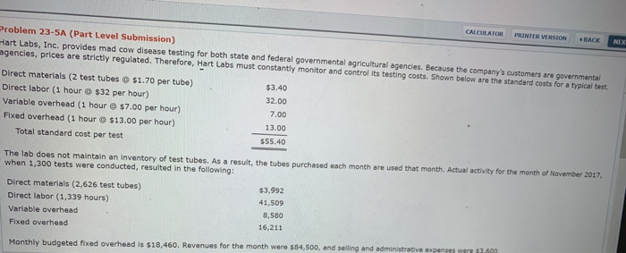  CALCULATOR PRINTER VERSION BLACK roblem 23-5A (Part Level Submission) art Labs,