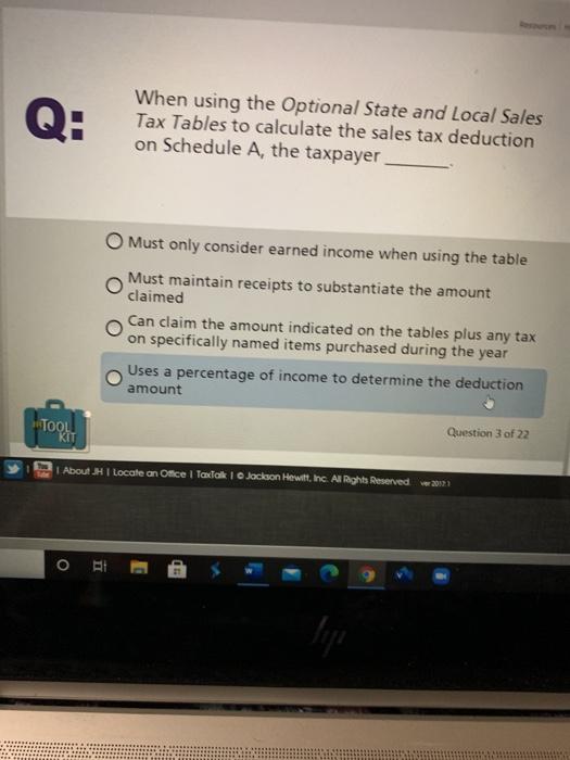  Q: When using the Optional State and Local Sales Tax Tables