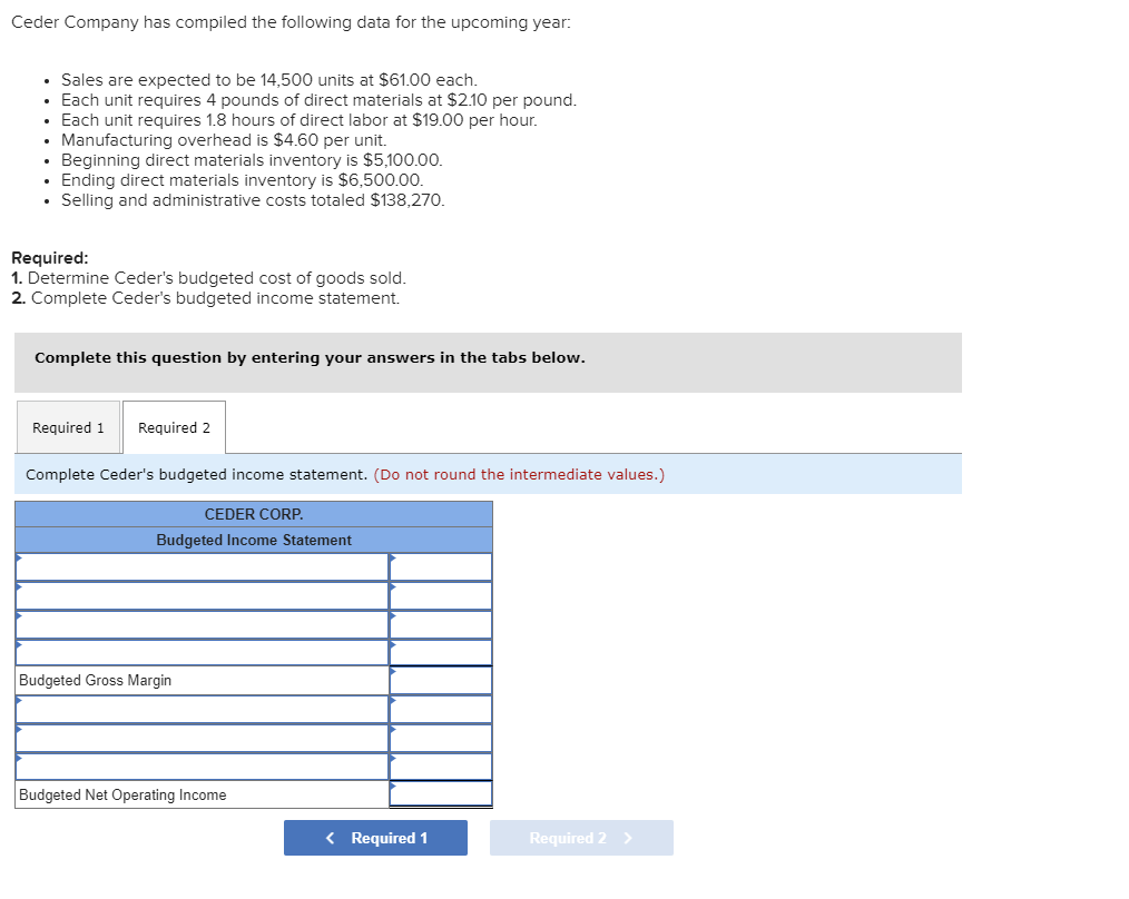 compiled the following data for the upcoming year: Sales are expected to