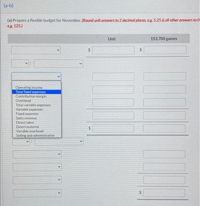 Entertainment Corporation prepared a master budget for the month of November that