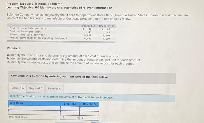  Problem: Module 6 Textbook Problem 1 Learning Objective: 6-1 Identify the