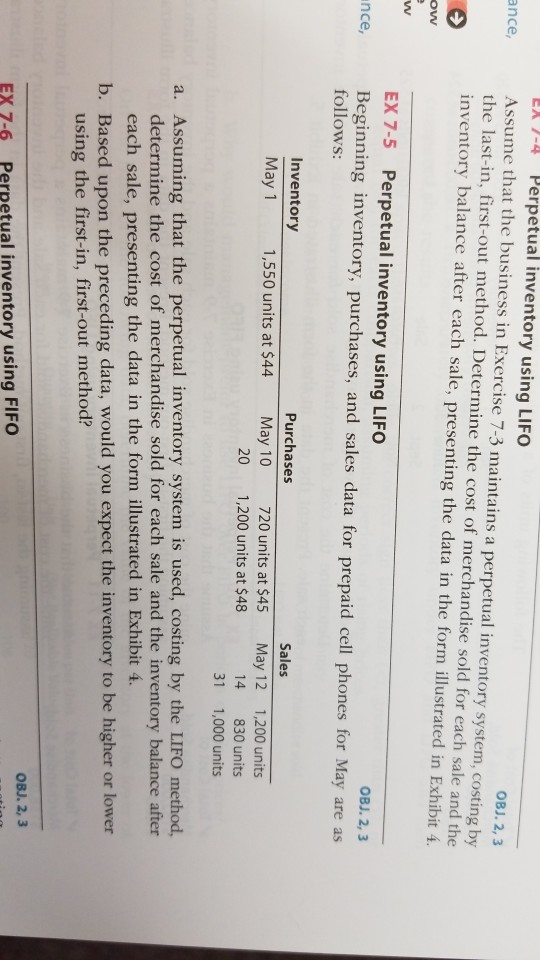  ance, 21 )-4 Perpetual inventory using LIFO OBJ. 2, 3 Assume
