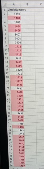 Please answer all questions A B C 1 Check Numbers 2 1399