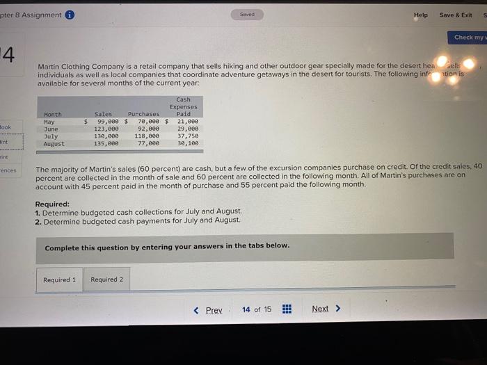  pter 8 Assignment Saved Help Save & Exit s Check my