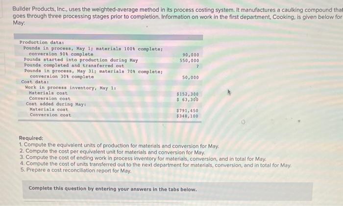  plz help Builder Products, Inc,, uses the weighted-average method in its