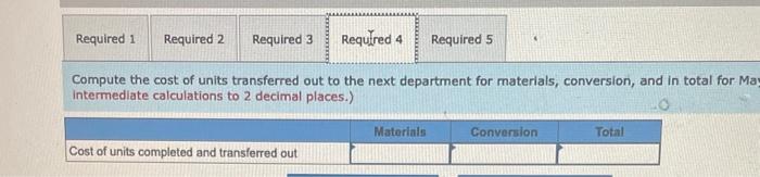 of production for materials and conversion for May. 2. Compute the cost