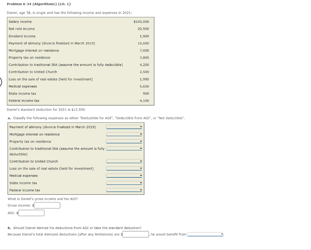  Problem 6-34 (Algorithmic) (LO. 1) Daniel, age 38, is single and