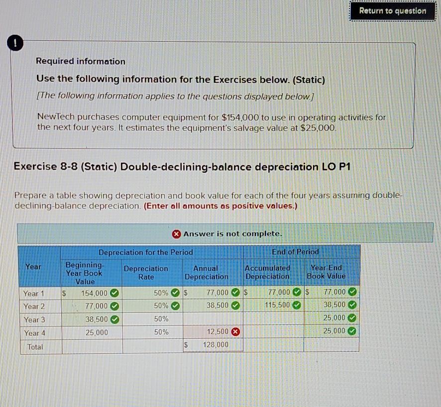  Return to question ! Required information Use the following information for