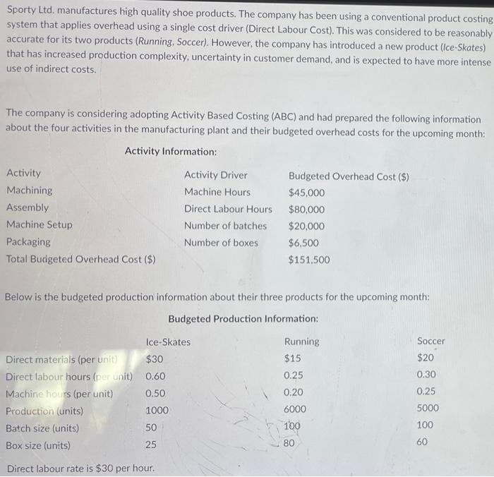 a) ABC Method , calculate OH p/unit for ice skatesb) Product cost