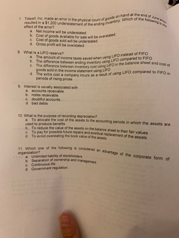 Hi, please help with question 7, 8, and 10 and provide the