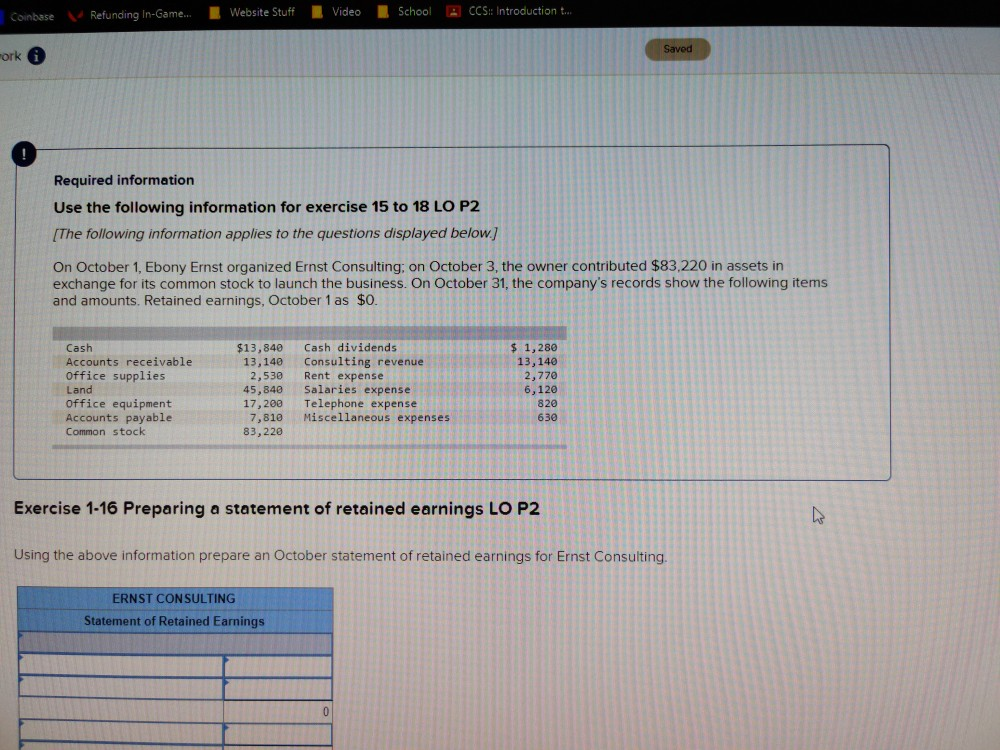 exercise 15 to 18 LO P2 [The following information applies to the