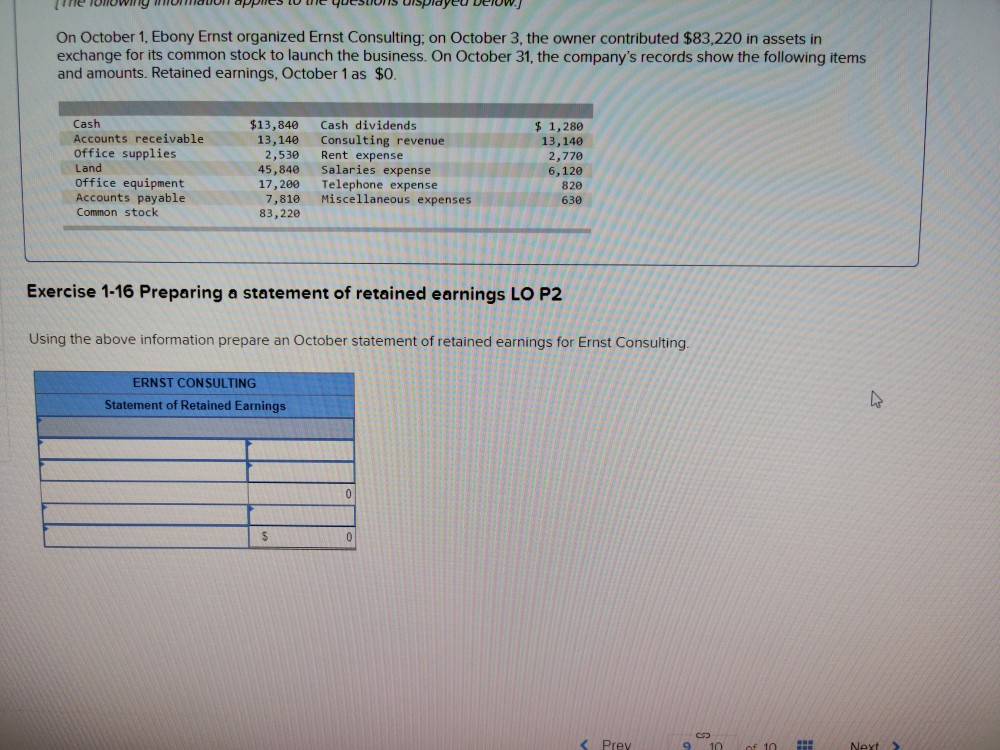 questions displayed below.] On October 1, Ebony Ernst organized Ernst Consulting; on
