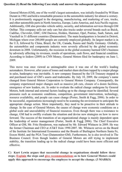  Question (1) Read the following Case study and answer the subsequent