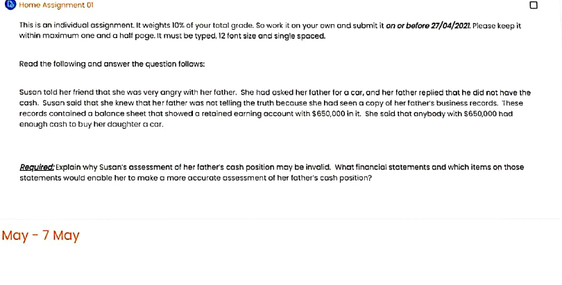 Home Assignment 01 This is an individual assignment. It weights 10%