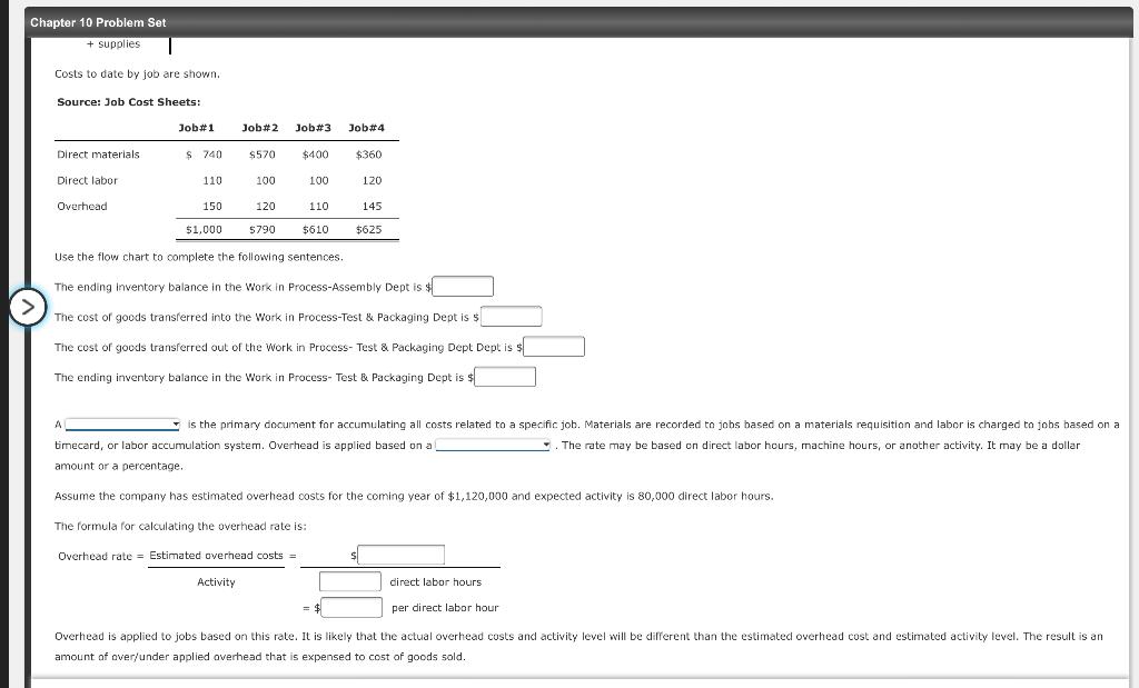  Chapter 10 Problem Set + supplies Costs to date by job