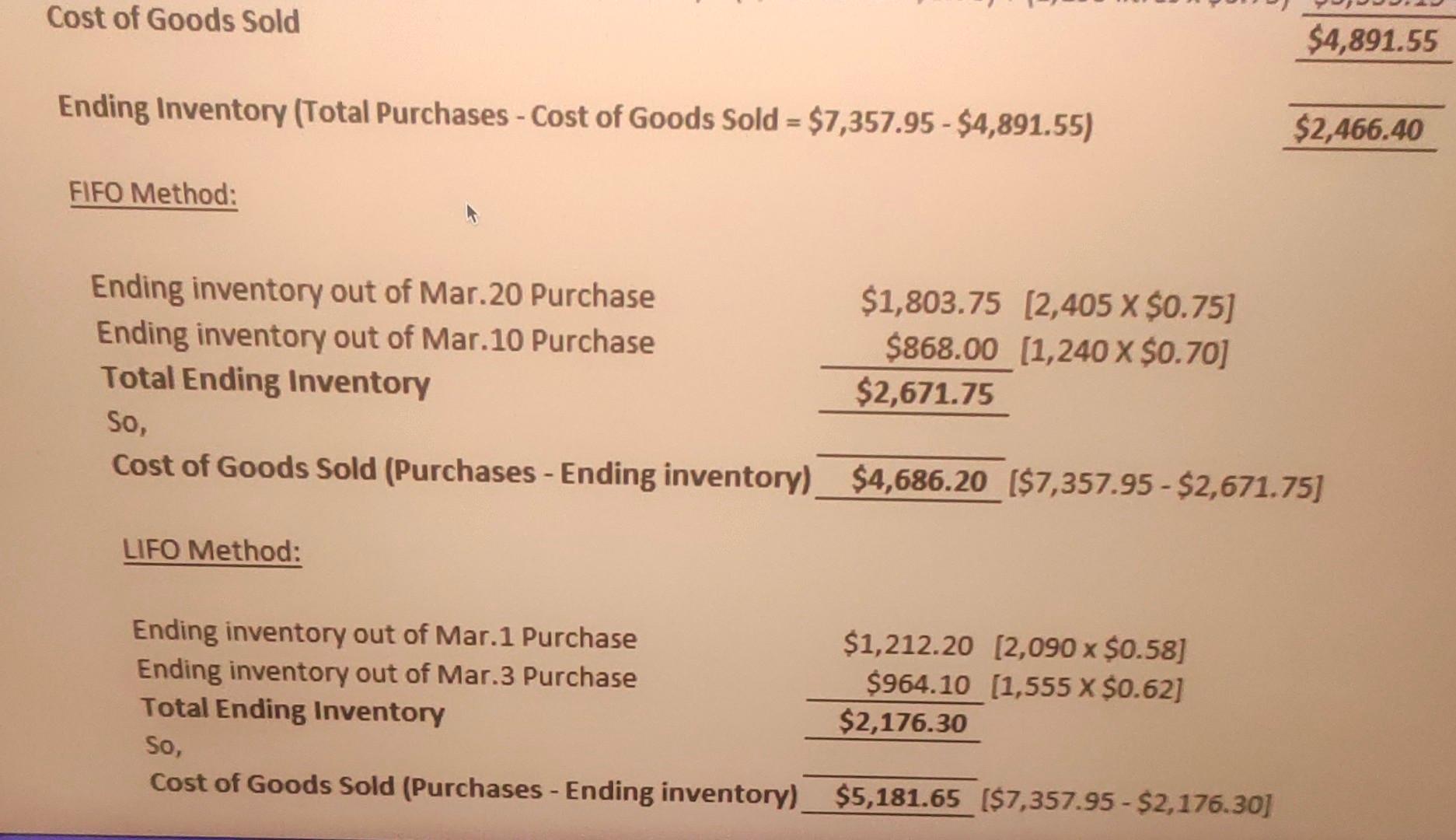  how do i get 1240 (in fifo ending inventory) Ending Inventory