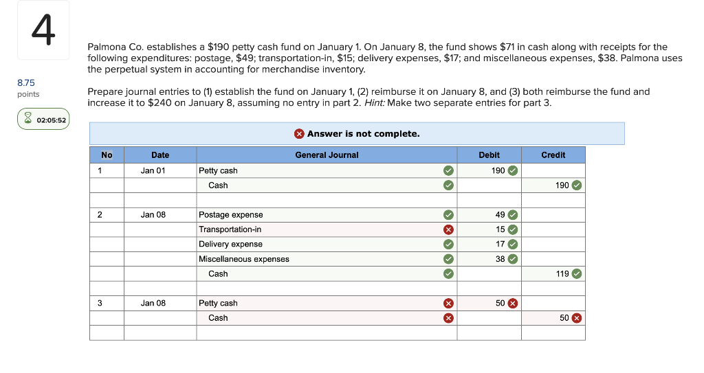 Help with wrong answers and tabs 3-4 4 Palmona Co. establishes a