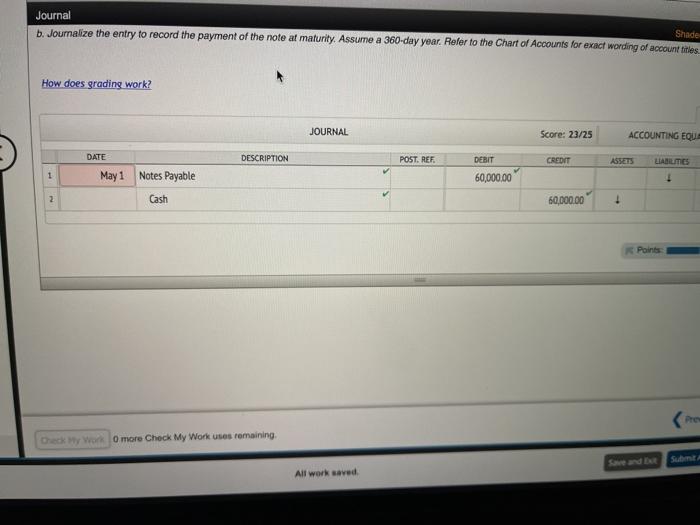 A business issued a 60-day note for $60,000 to a bank. The