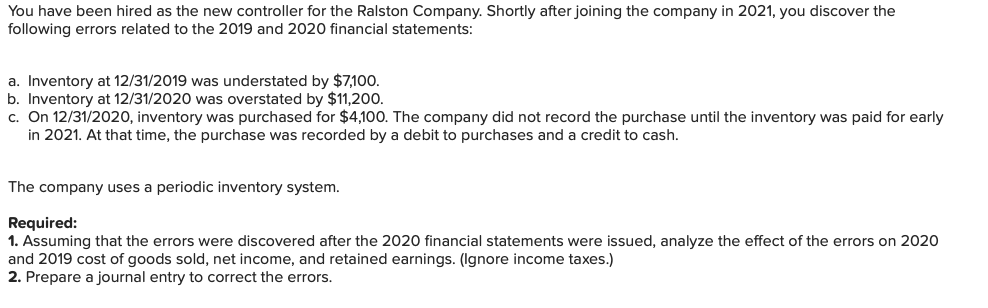  You have been hired as the new controller for the Ralston