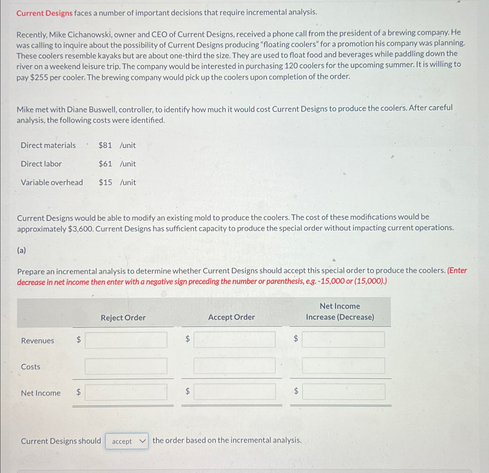  Current Designs faces a number of important decisions that require incremental