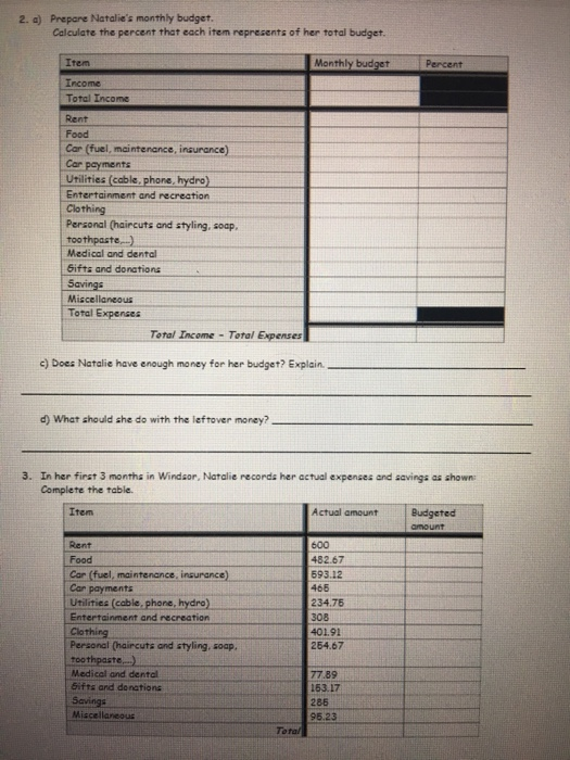 Natalie's situation Natalie has found a new job in Windsor, which pays