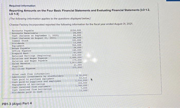  please help asap!! Required information Reporting Amounts on the Four Basic