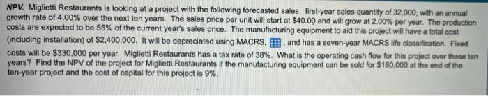  What is the operating cash flow for this project 1? What
