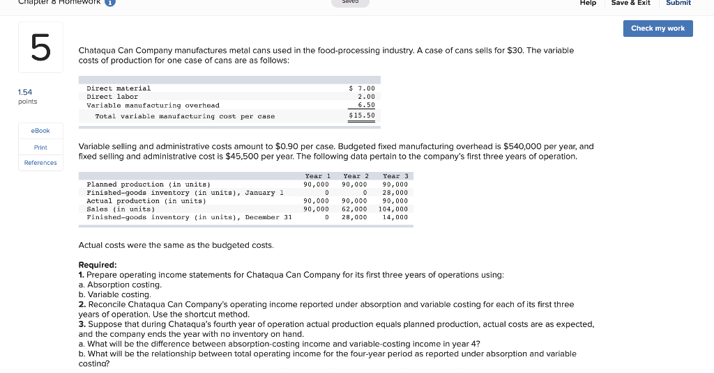  Chapter 8 Homework 1 Help Save & Exit Submit Check my