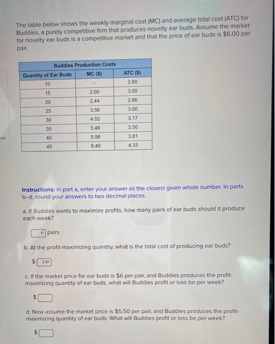 help!! The table below shows the weekly marginal cost (MC) and average