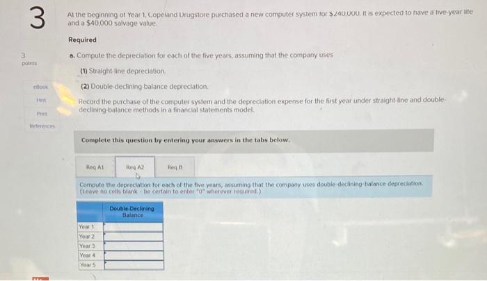 Year 1 Copeland Drugstore purchased a new computer system for $240,000. It