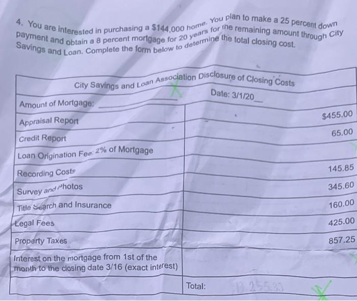 Please complete the entire form below to determine the total closing cost.