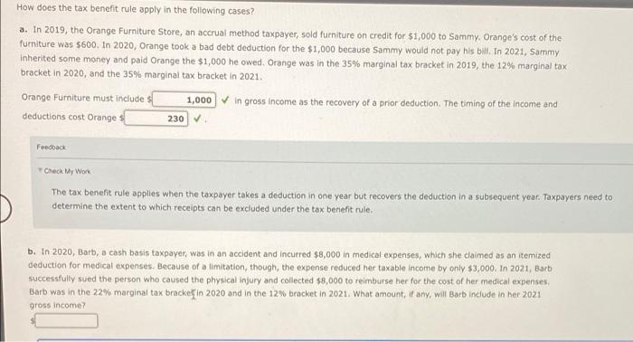 PART B ONLY How does the tax benefit rule apply in the