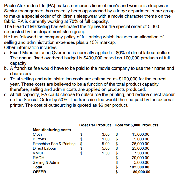  a. If the department store offered $80,000 for the 5,000 extra