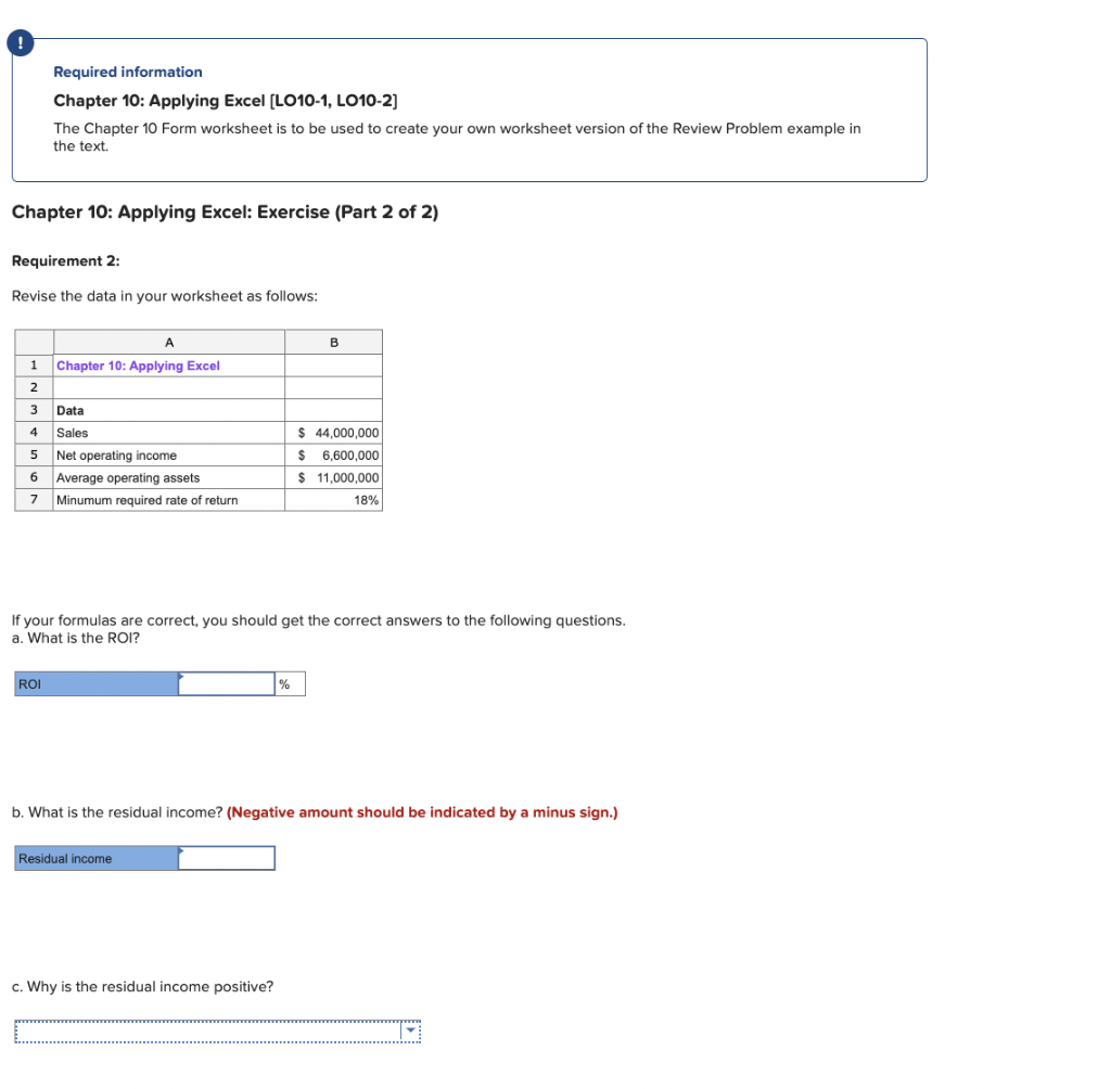  Required information Chapter 10: Applying Excel (LO10-1, LO10-2) The Chapter 10