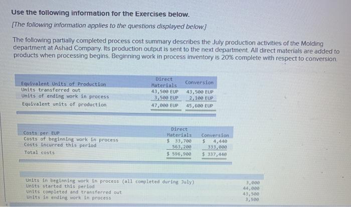  Exercise 03-13A FIFO: Completing a process cost summary LO C3 C4