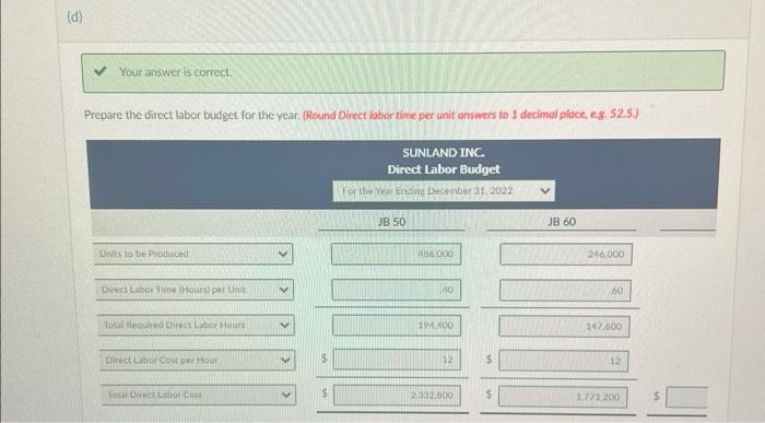 assistants fumish the data shown bestan. Prepare the direct materials budget for
