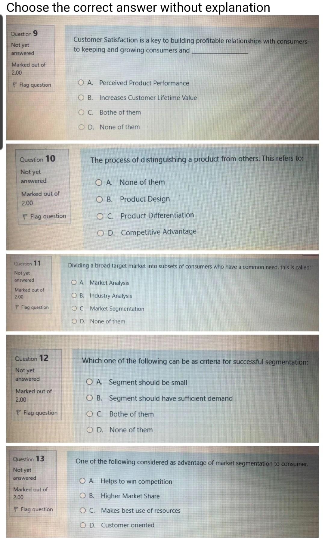  Choose the correct answer without explanation Choose the correct answer without