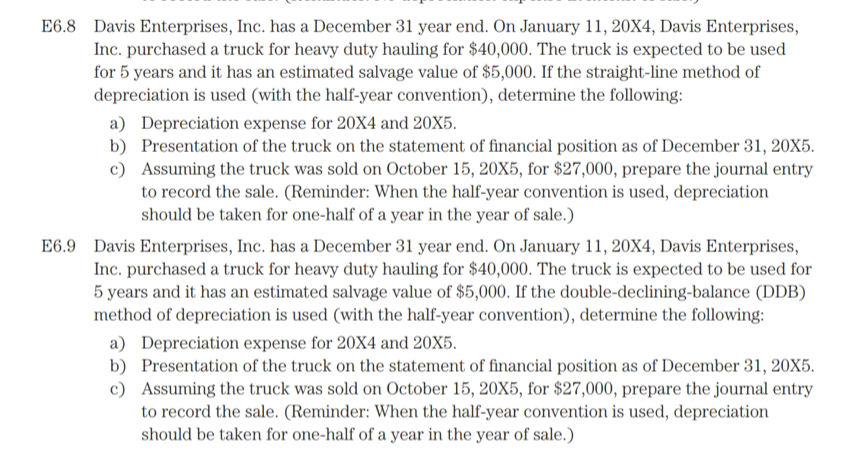 Please include explanations, thank you! E6.8 Davis Enterprises, Inc. has a