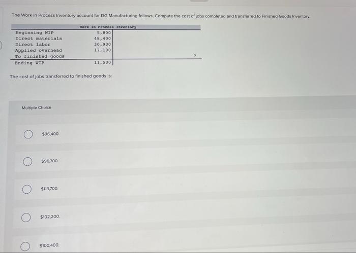  please do asap The Work in Process Inventory account for DG